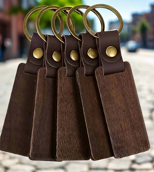 Personalized Walnut Wood and Leather Key Chain