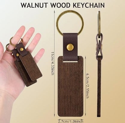 Personalized Walnut Wood and Leather Key Chain
