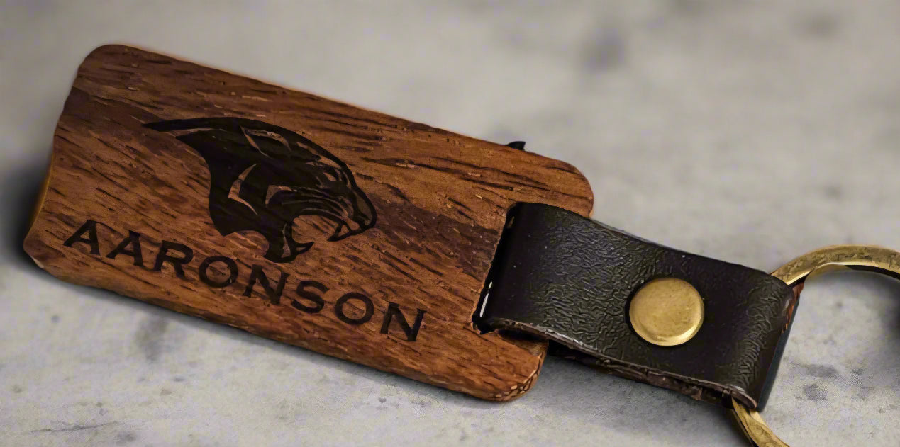 Personalized Walnut Wood and Leather Key Chain